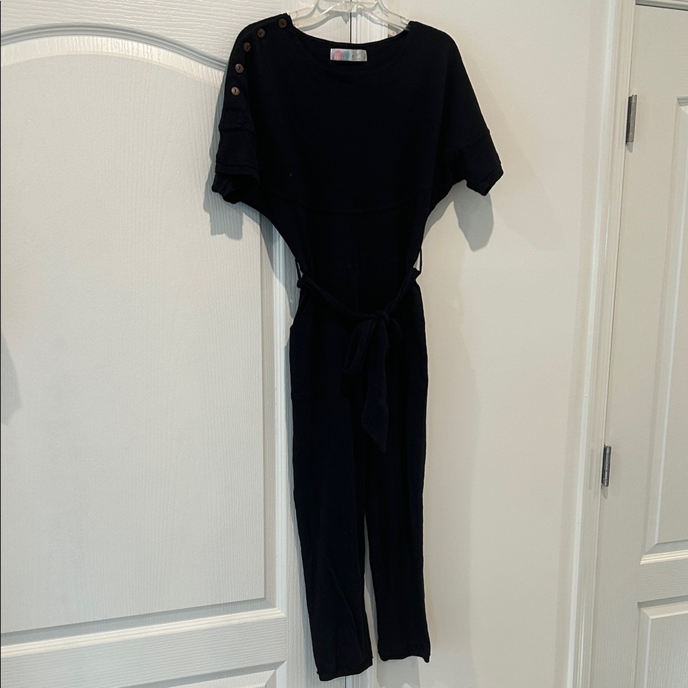 Free People Midnight Blue Jumpsuit with Shoulder Buttons